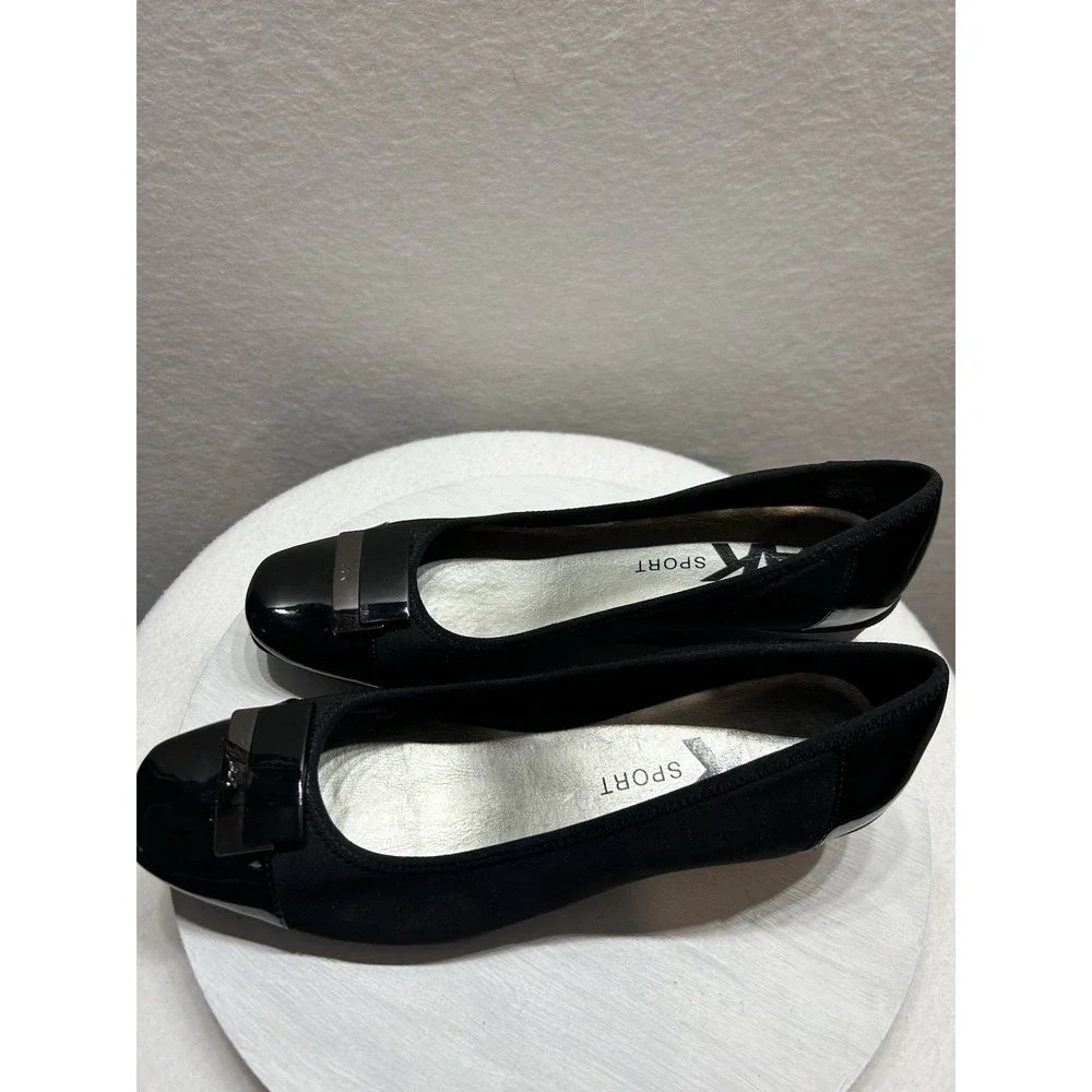 Ak Anne Klein Sport Wedge Shoes Patent Black Fabric Buckle Women's 10M